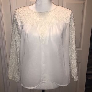 KAS NewYork Off White Sheer Open Back Blouse